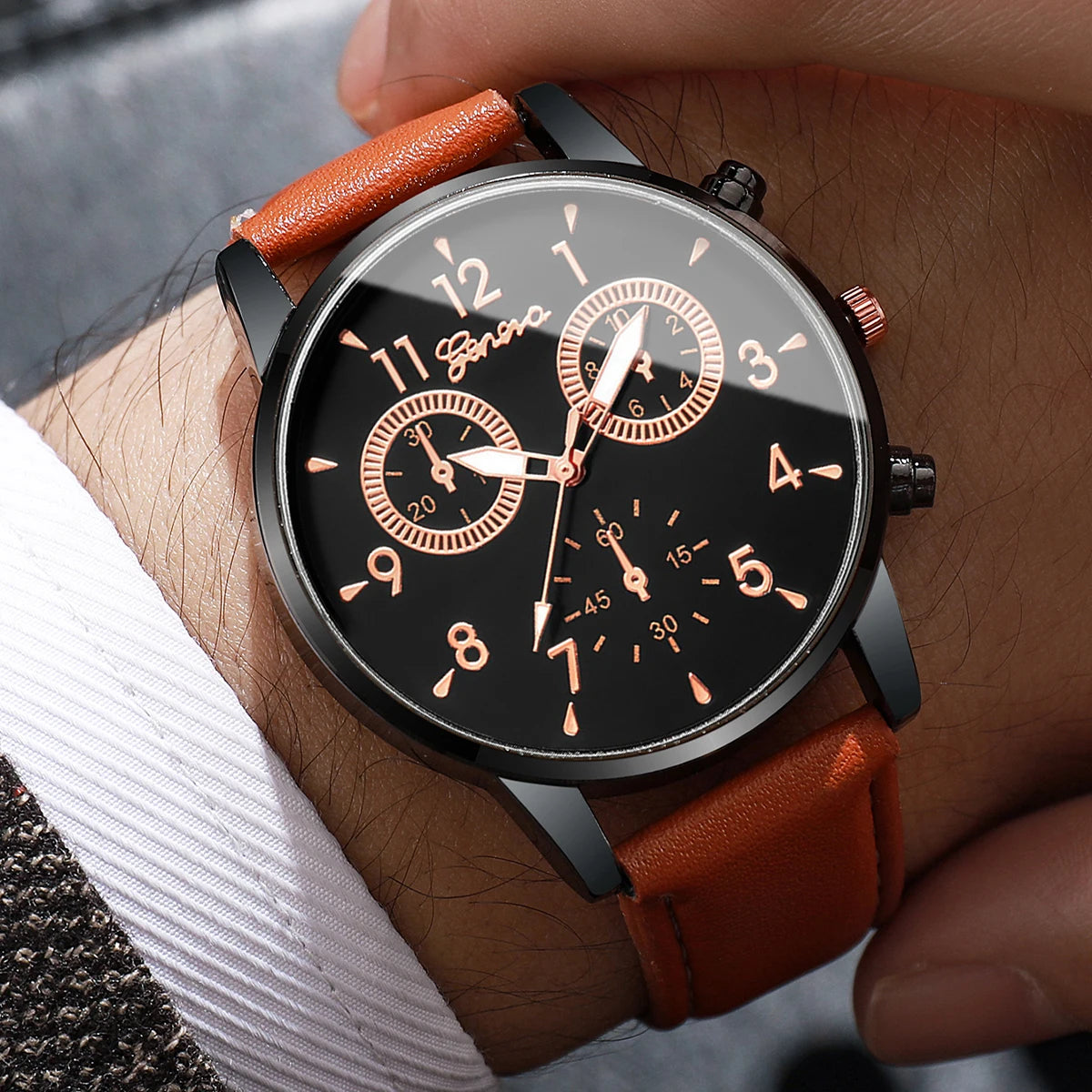 2PCs/Set Men's Watch Set Classic Versatile Fashion Casual Style Quartz Leather Watch Sport Style Business Watch Box not included