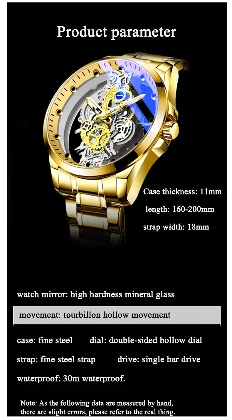 2024 New Men Watch Skeleton Quartz Wristwatch Gold Skeleton Retro Man Watch Top Brand Luxury Clock Mens Watches Reloj Hombre