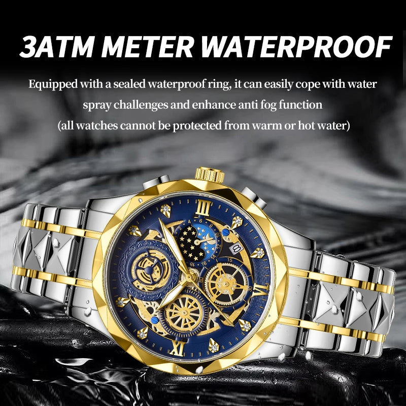 PENGAGAR Men Watch Fashion Quartz Watch Mens Top Brand Luxury All Steel Business Waterproof Sport Watch Relogio Masculino+BOX