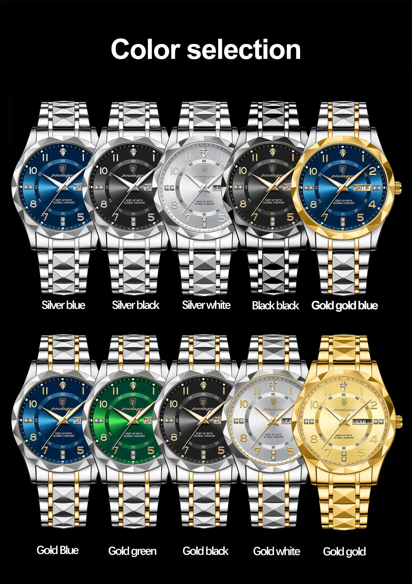 POEDAGAR Luxury Man Wristwatch Waterproof Luminous Date Week Men Watch Sport Stainless Steel Quartz Men's Watches Male reloj+box