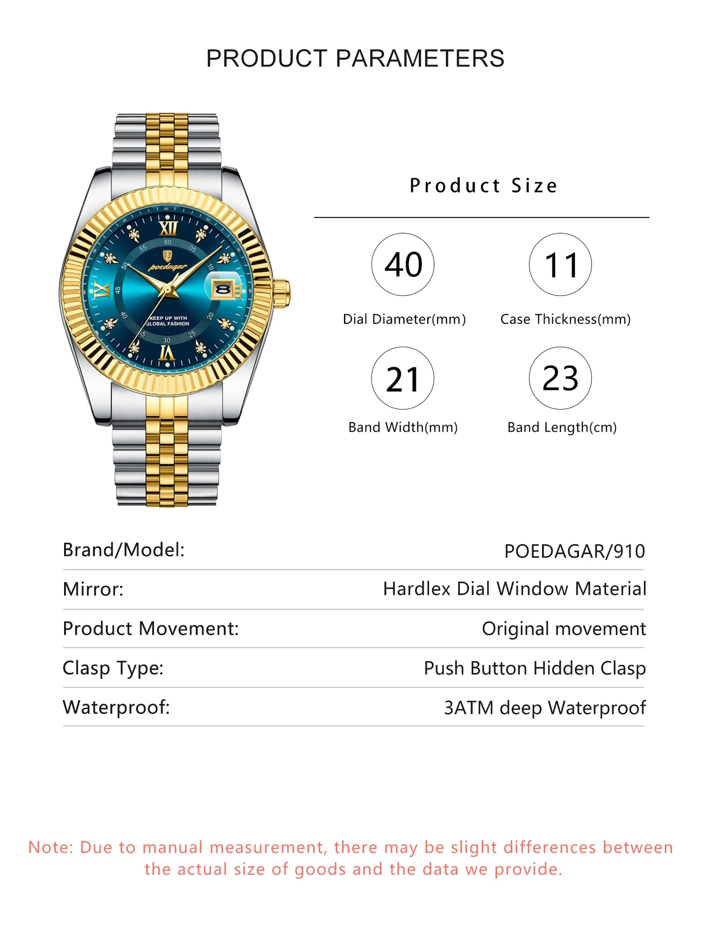 POEDAGAR Classic Men's Watches Luxury Fashion Threaded Bezel Watch for Man Luminous Date Waterproof Original Quartz Wristwatch