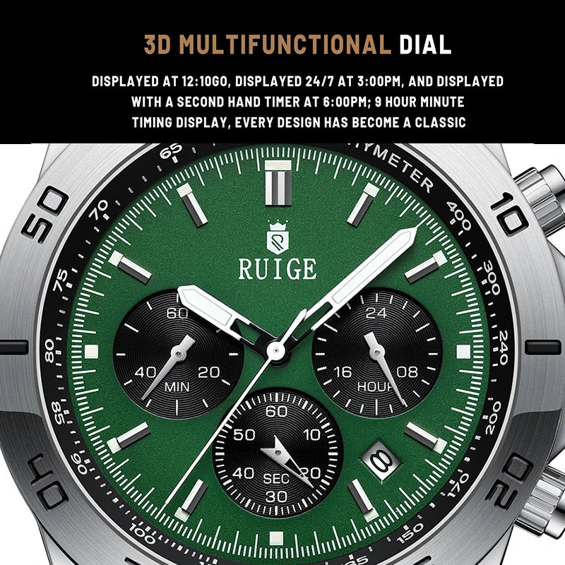 RUIGE Men's Watch Fashionable Men's Multi functional Watch Waterproof Glow Leather Strap Wrist Watch