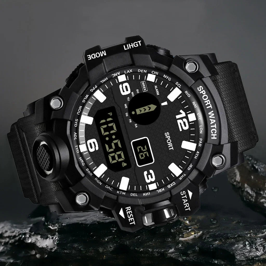 YIKAZE Y12 Men's Sports Watch Waterproof Luminous Men Sport Watch Multifunction Digital Electronic Wristwatch Clock for Boy Kids