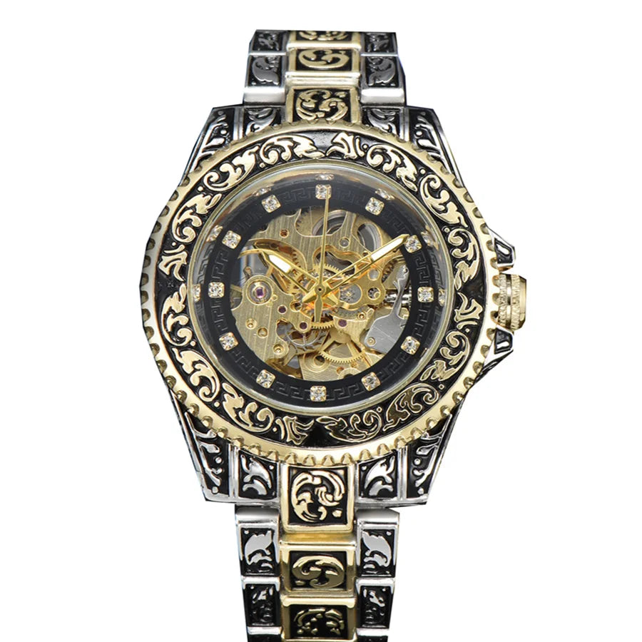 LONGLUX automatic watch luxury wholesale mechanical wristwatches stainless steel carve waterproof no logo mens watch men gift