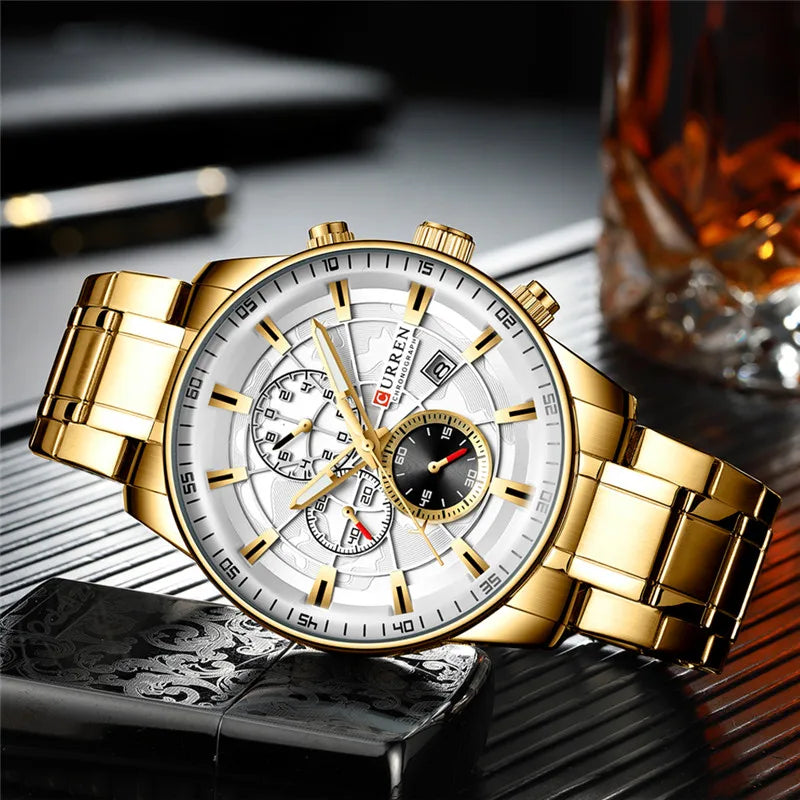 CURREN Man WristWatch Waterproof Chronograph Men Watch Military Top Brand Luxury Gold Stainless Steel Sport Date Male Clock 8362