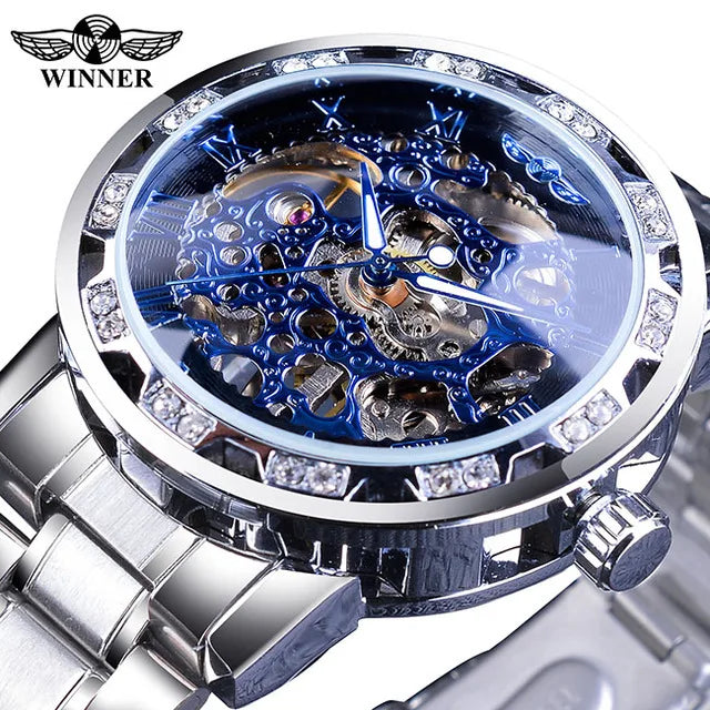 Fashion Winner Hot Top Brand Luxury Men Transparent Diamond Luminou Smovement Male Mechanical Skeleton Royal Design Wrist Watch