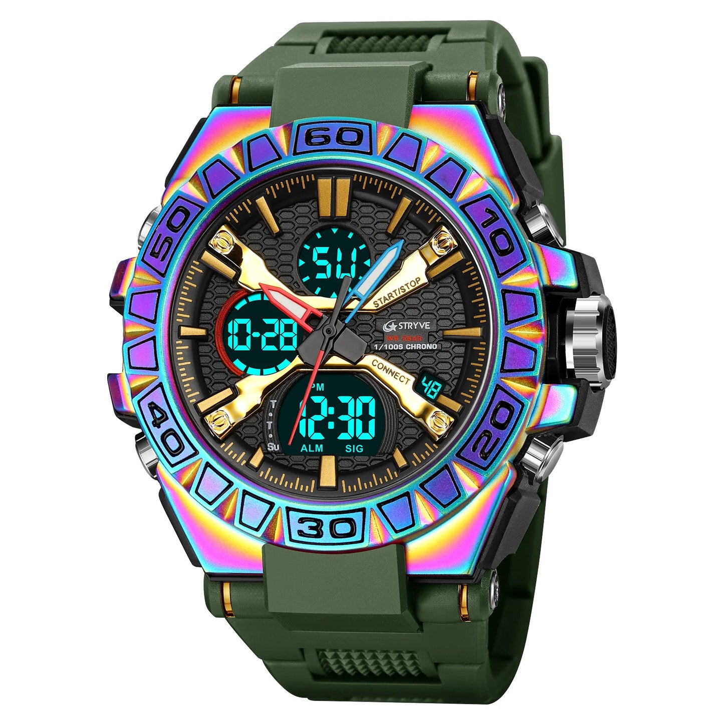 New STRYVE Watch for Men's High Quality Digital-Analog Dual Movement 5ATM Waterproof Watches Fashion Sports Men's Watch 8025