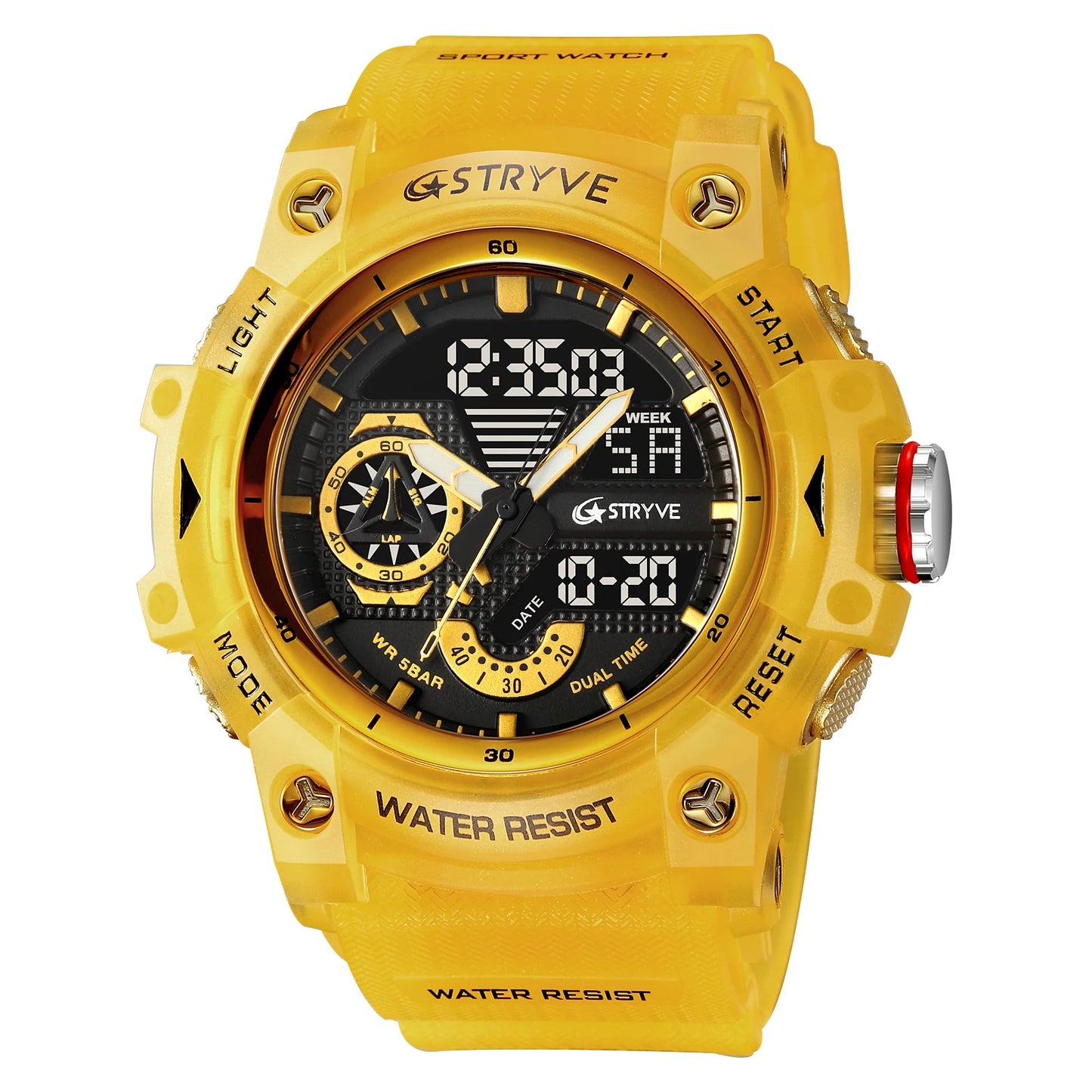STRYVE Electronic Fashion Men's Sport Watches Shock Resistant 50M Waterproof Wristwatch LED Alarm Stopwatch Clock Men 8029