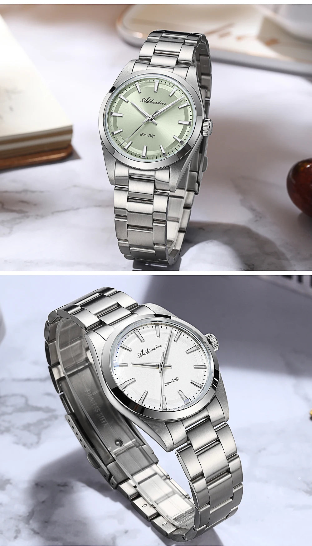ADDIESDIVE 36mm AD2066 Men Watch BGW9 Luminou Bubble Mirror Glass 316L Stainless Steel Reloj Hombre 100m Waterproof Quartz Watch