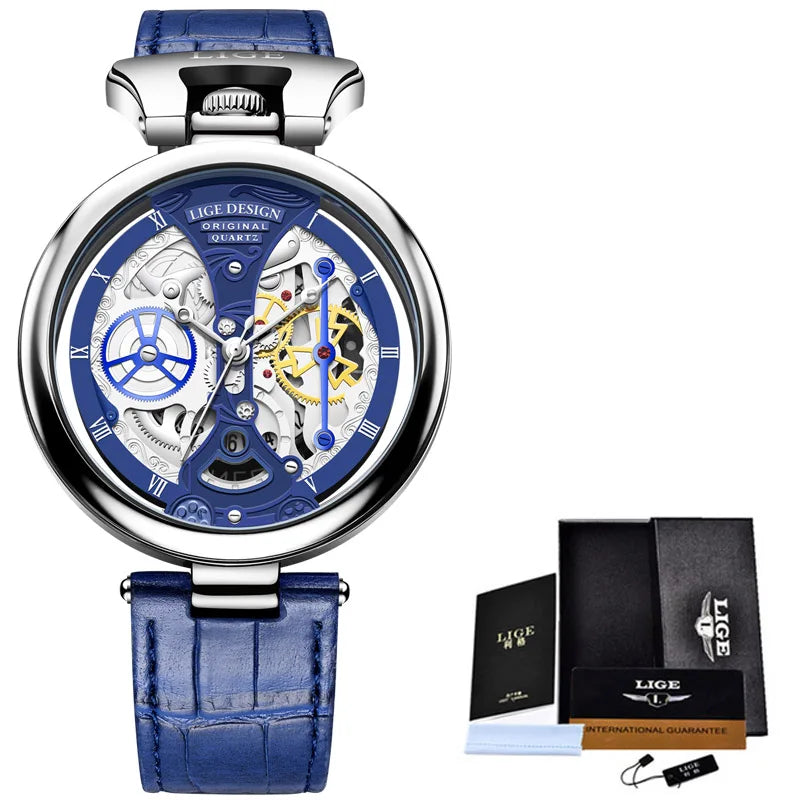 2023 LIGE Men Watches Top Brand Luxury Brown Leather Chronograph Sport Watch For Men Fashion Date Waterproof Clock Reloj Hombre