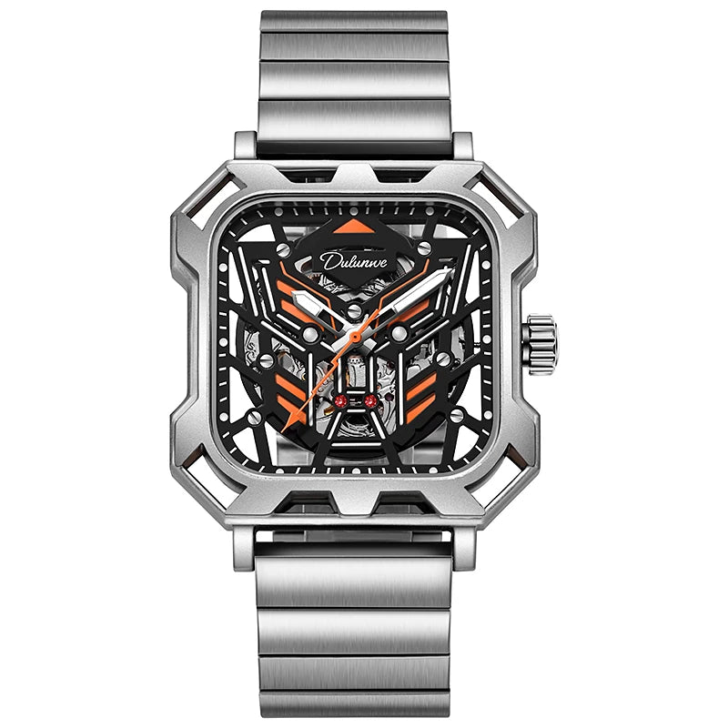 Square Skeleton Dial Mens Watches Top Brand Luxury Luminous Sports Automatic Mechanical Watch Waterproof Steel Reloj Hombre