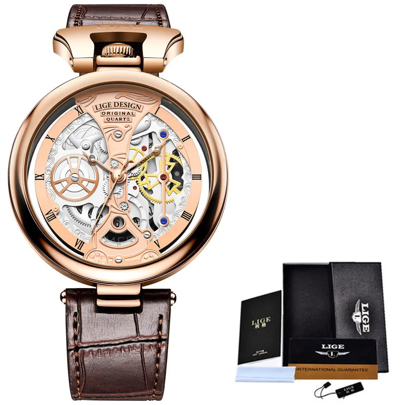 2023 LIGE Men Watches Top Brand Luxury Brown Leather Chronograph Sport Watch For Men Fashion Date Waterproof Clock Reloj Hombre