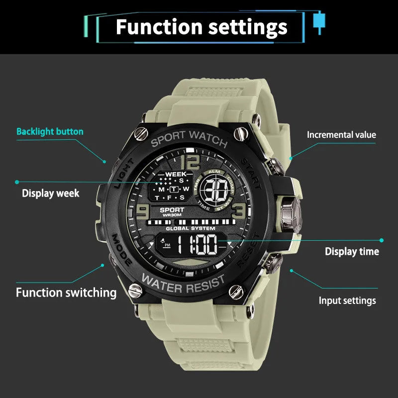 Men's Waterproof Sports Watch Multifunction Electronic Watches Anti Drop and Shock-absorbing Wristwatches