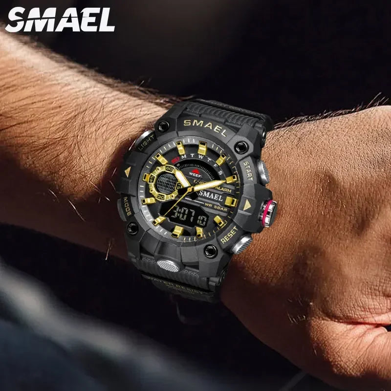 SMAEL 8040 50M Waterproof Wristwatch Stopwatch Alarm LED Light Digital Watches Men's Sports Watch Military Watches Men Watch