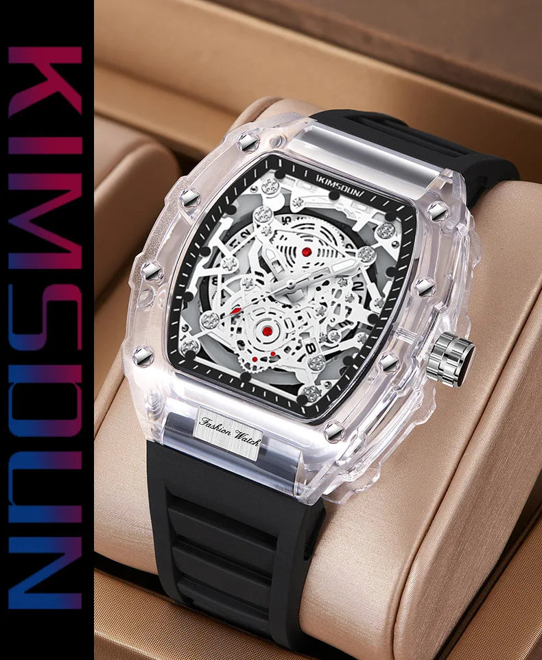 UTHAI Men Watch Sports Personality Wine Barrel Quartz Wristwatch Transparent Waterproof Calendar Male Fashion Clock Watches Gift