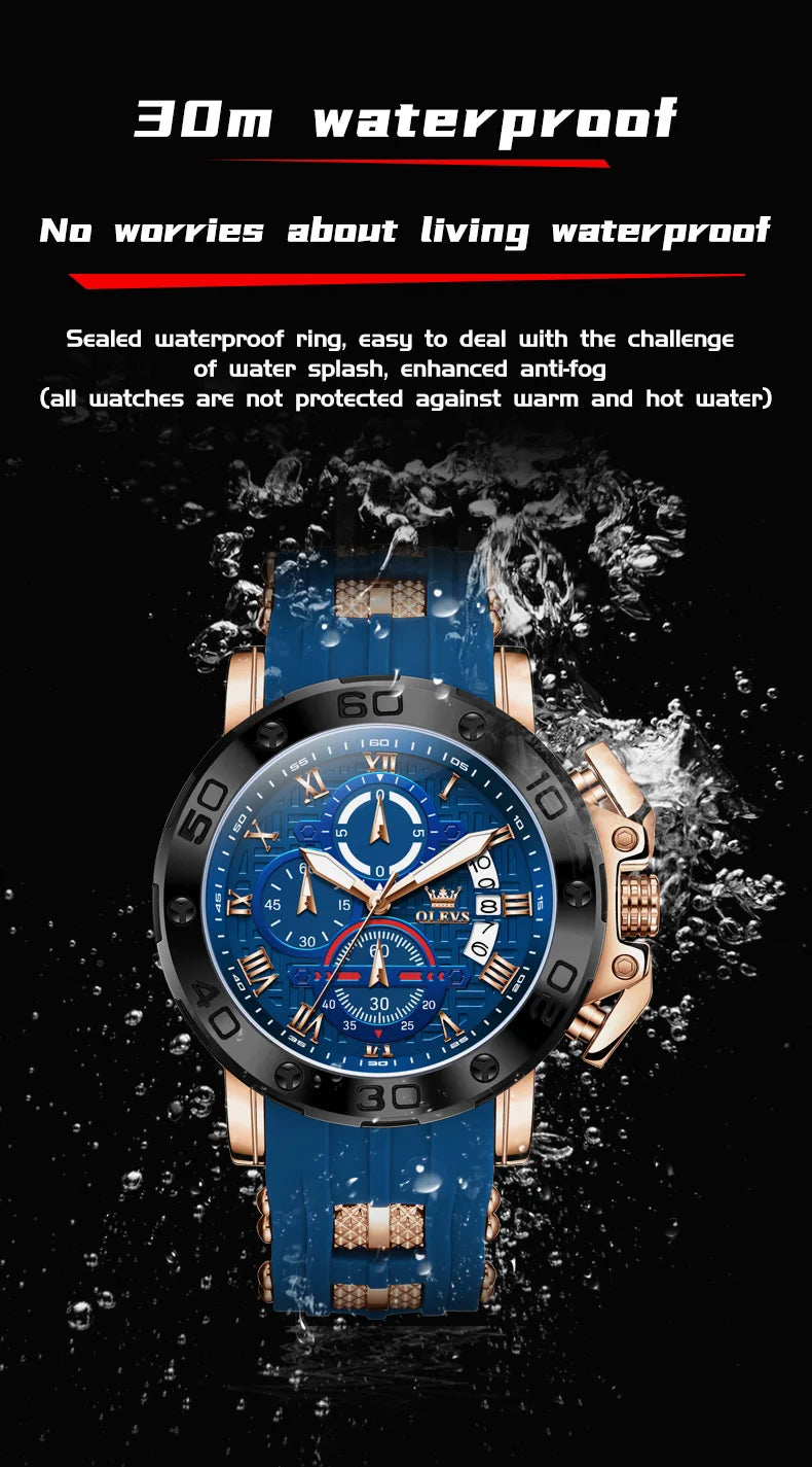 OLEVS 9986 Men Watch Silicone Strap Sports Multi functional Waterproof Luminous Timing Code Watch Luxury Brand Men Quartz Watch