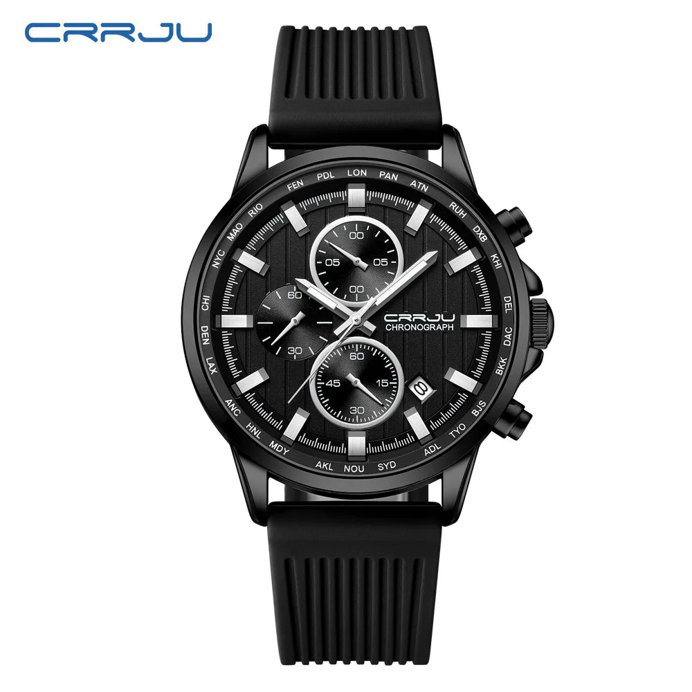 CRRJU Men Watch Silicone Strap Top Brand Luxury Sports Quartz Waterproof Luminous Auto Date Wristwatch Relogio Masculino