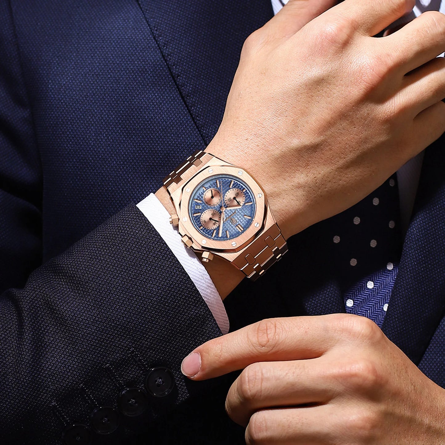POEDAGAR Classic Men's Watches Trend Fashion Original Quartz Watch for Man Waterproof Fine Steel Chronograph Wristwatch Date