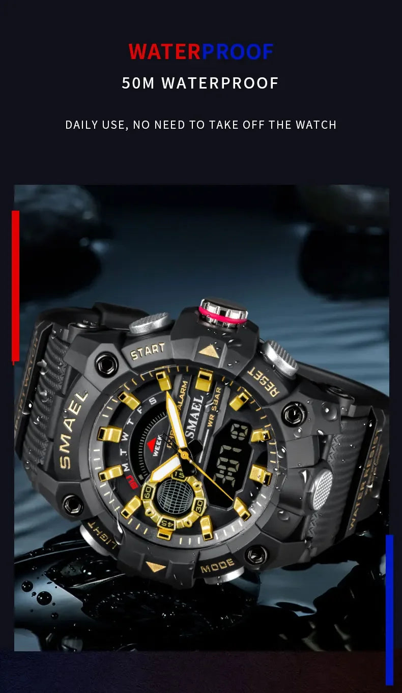 SMAEL 8040 50M Waterproof Wristwatch Stopwatch Alarm LED Light Digital Watches Men's Sports Watch Military Watches Men Watch