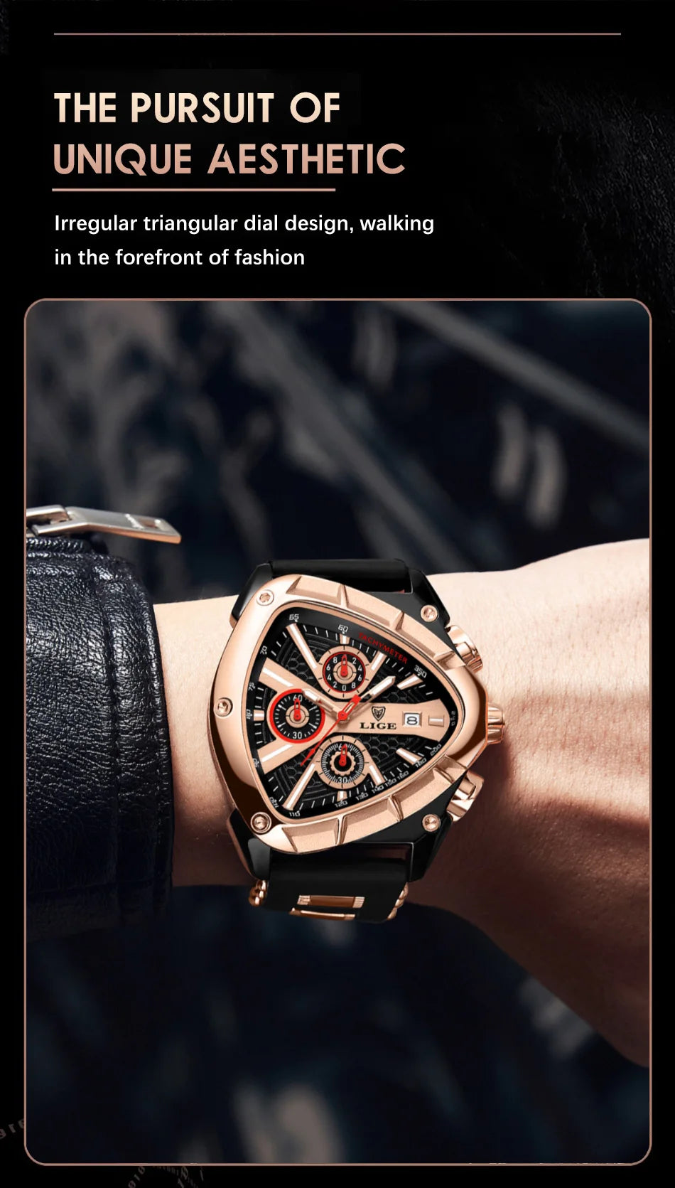LIGE Fashion Men Watch Triangle Chronograph Military Wristwatch Sport Army Mens Watches Luxury Waterproof Quartz Clock Man Reloj