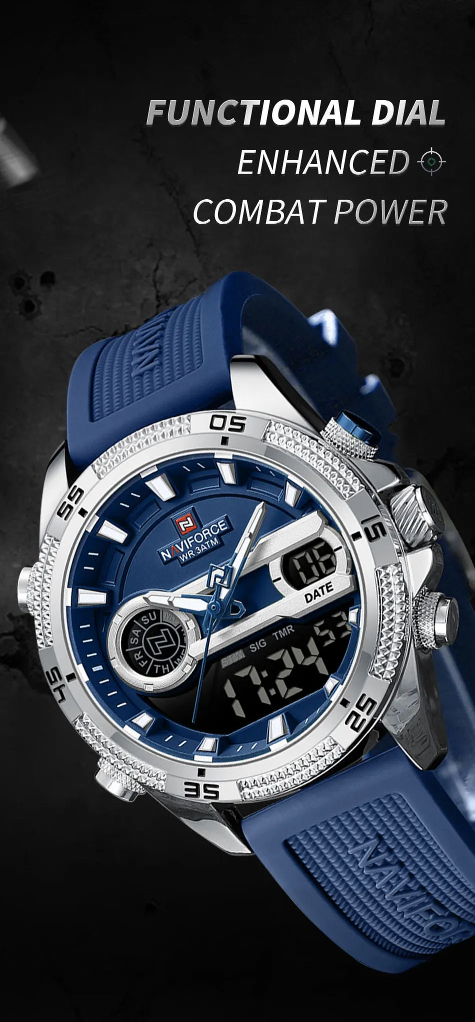 NAVIFORCE Military Sport Watches For Men Fashion Silicone Strap Waterproof Wrist watch Male Dual Display Luminous Alarm Clock