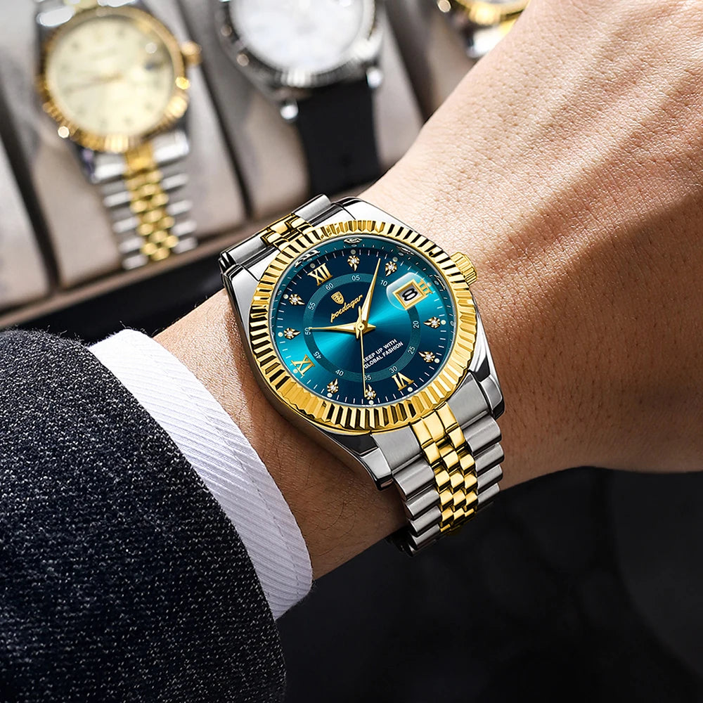 POEDAGAR Classic Men's Watches Luxury Fashion Threaded Bezel Watch for Man Luminous Date Waterproof Original Quartz Wristwatch