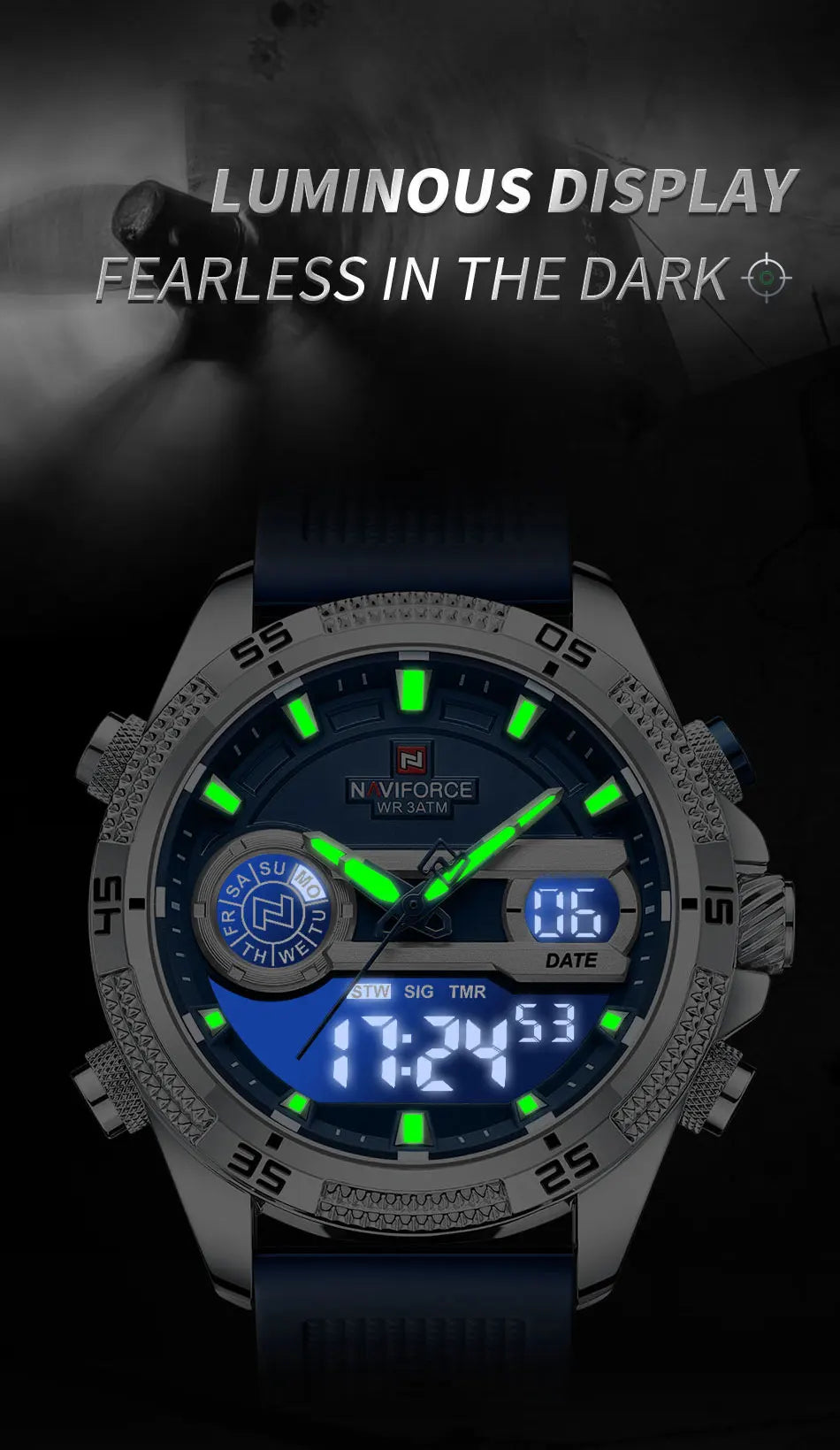 NAVIFORCE Military Sport Watches For Men Fashion Silicone Strap Waterproof Wrist watch Male Dual Display Luminous Alarm Clock