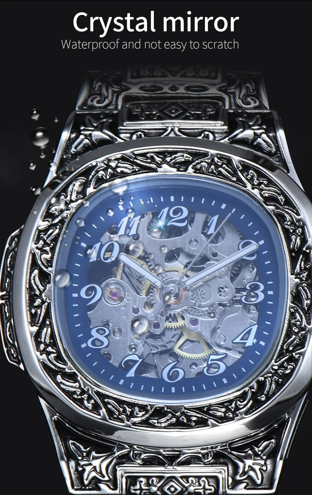 LONGLUX automatic watch for man retro mechanical wristwatches luxury alloyl waterproof skeleton mens watch men gift