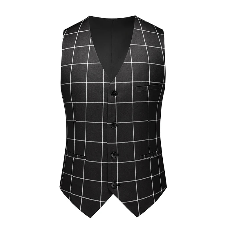 (Jacket +Pant+Vest) Luxury Men Groom Wedding Suits High Quality Business Social Prom Party Double Breasted Plaid Dress 3 Piece