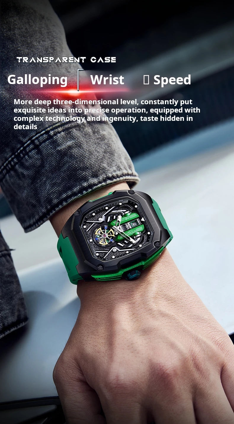 Engine Surface Design Quartz Watch for Men Original Top Brand Rubber strap Waterproof Luminous Date Men's Quartz Watch reloj