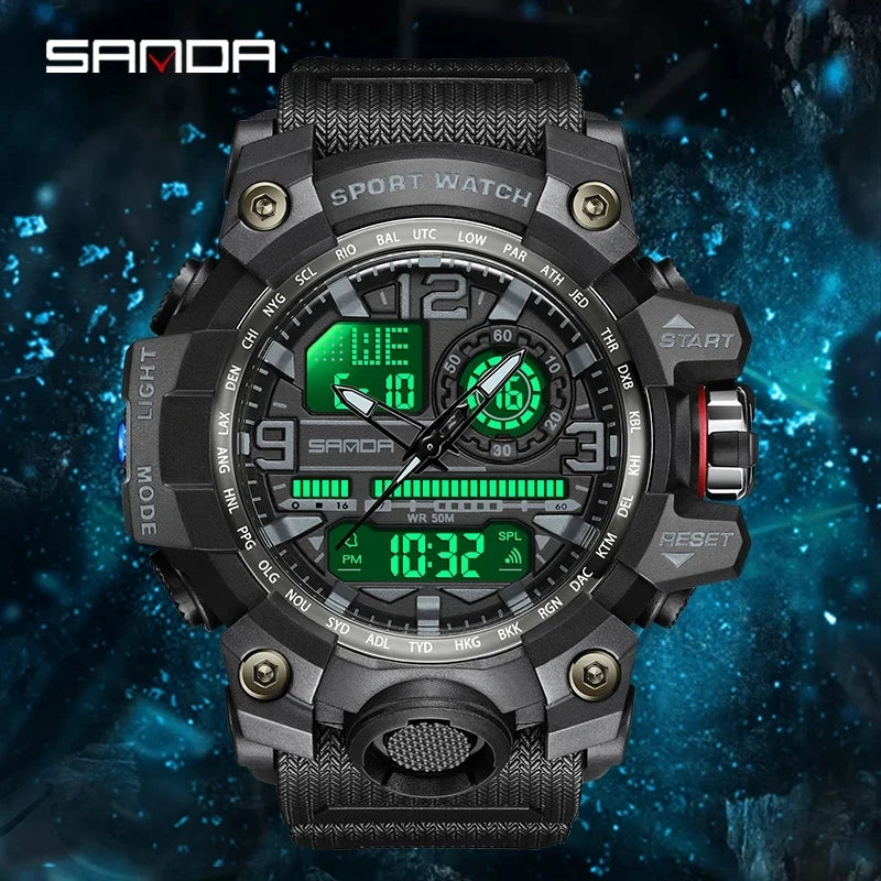 SANDA 3133 2022 G Style New Men's Watches 50M Waterproof Shock Sports Military Quartz Watch For Male Digital Wristwatch Clock