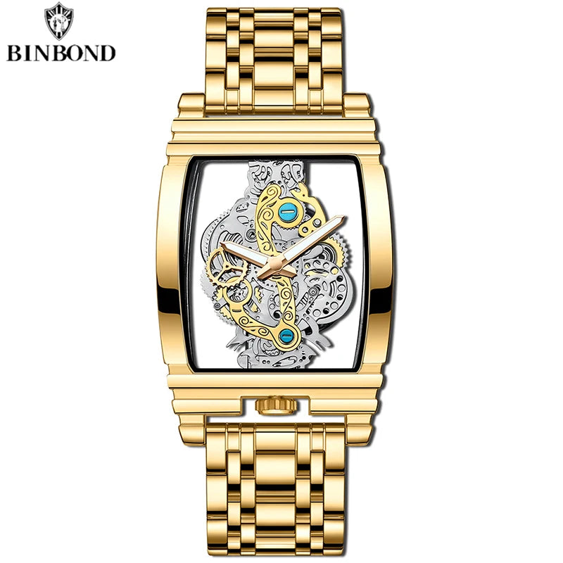 BINBOND Men Watch Sports Quartz Watches Men Waterproof Luminous Pointer Wristwatch Skeleton Hollow Clock Man Relogio Masculino