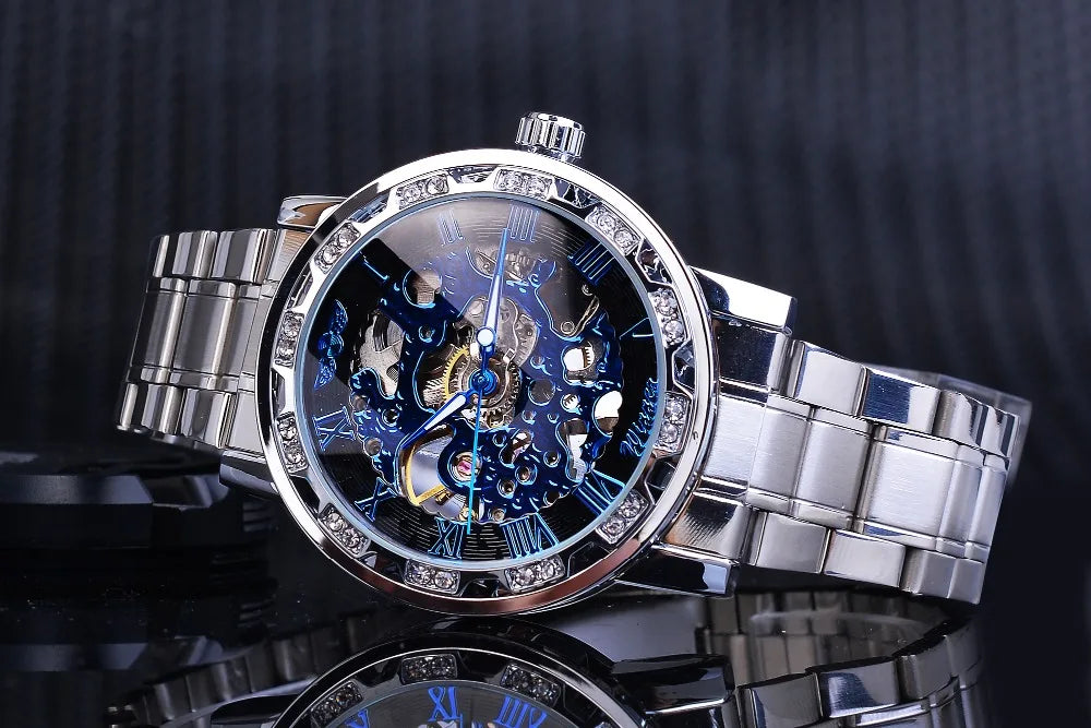 Fashion Winner Hot Top Brand Luxury Men Transparent Diamond Luminou Smovement Male Mechanical Skeleton Royal Design Wrist Watch