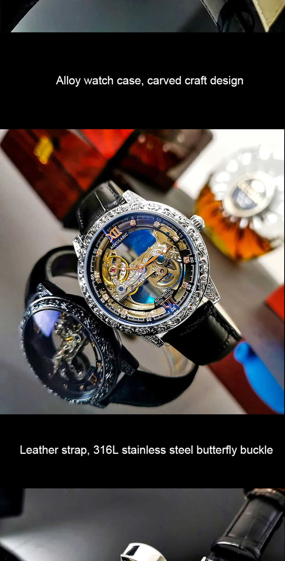 Fashion Mechanical Wristwatch Men's Luxury Brand Automatic Casual Watch Men's Sports Leather Waterproof Clock 2023 Renoj Hombre