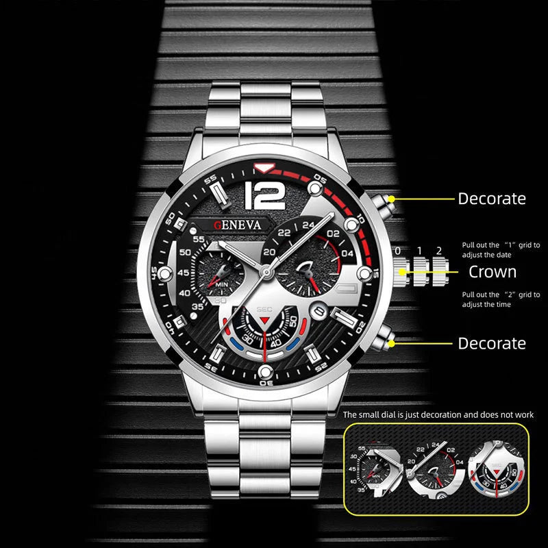3PCS Men Business Watches Fashion Steel Band Male's Analog Quartz Watch Set Relogio Masculino Reloj Hombre(Without Box)