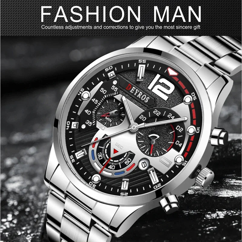 Fashion Mens Stainless Steel Watches Luxury Quartz Wristwatch Calendar Luminous Clock Men Business Casual Watch Reloj Hombre