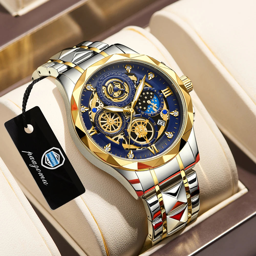 PENGAGAR Men Watch Fashion Quartz Watch Mens Top Brand Luxury All Steel Business Waterproof Sport Watch Relogio Masculino+BOX