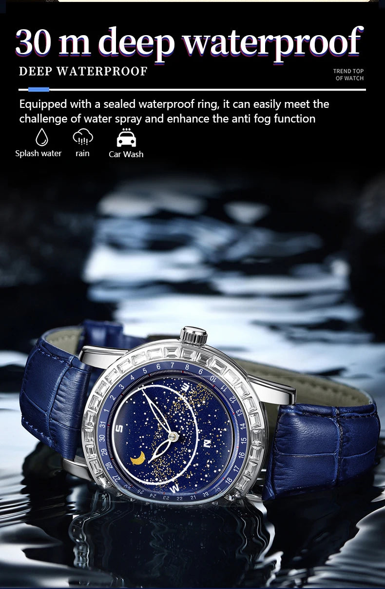 BINBOND Brand Rotating All Over The Sky Empty Diamond Men Watches Fashion Business Sun Moon Stars Waterproof Luminous Men Watch