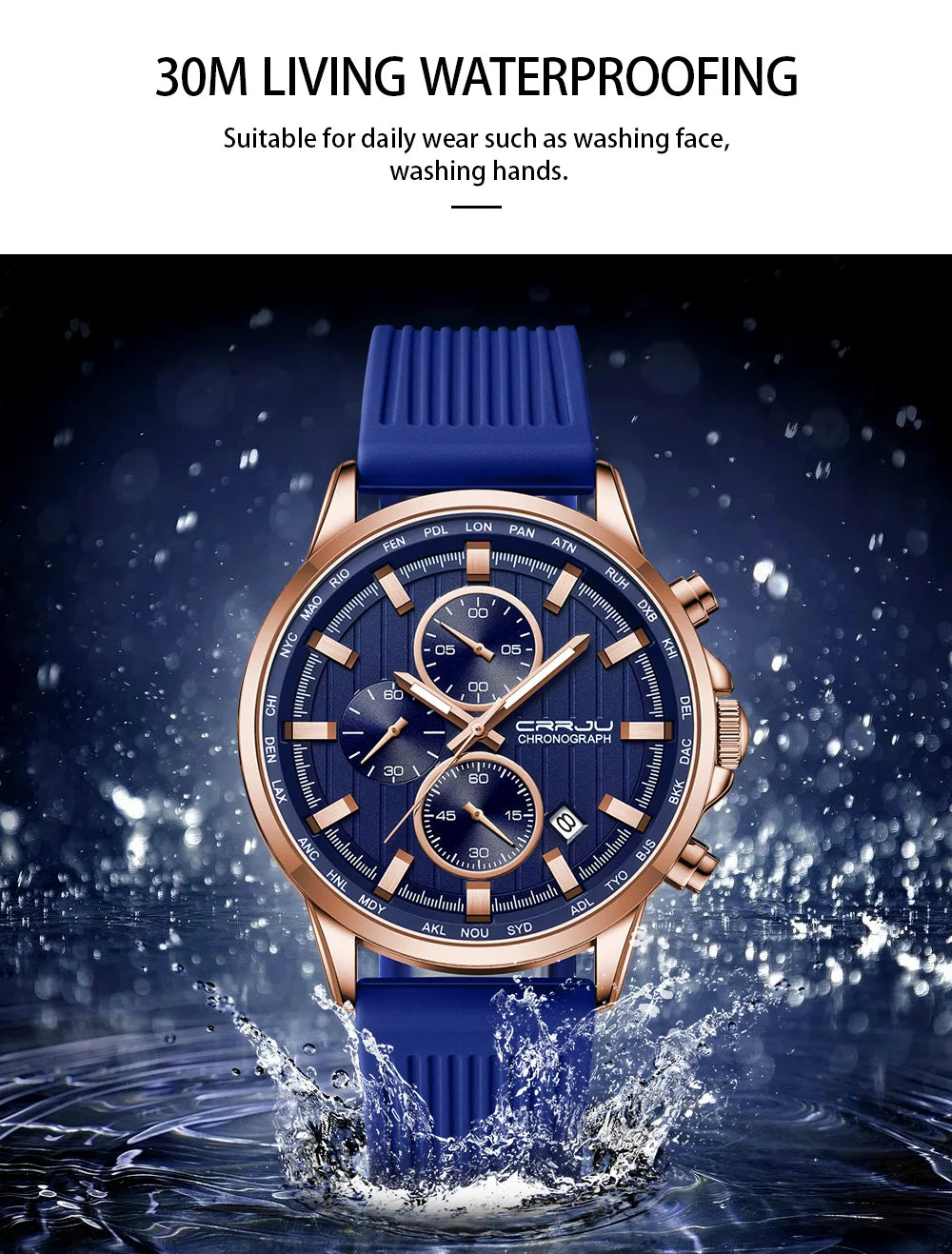 CRRJU Men Watch Silicone Strap Top Brand Luxury Sports Quartz Waterproof Luminous Auto Date Wristwatch Relogio Masculino