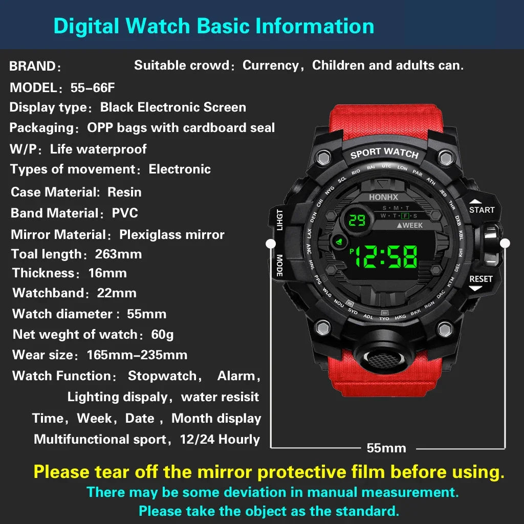 YIKAZE Y12 Men's Sports Watch Waterproof Luminous Men Sport Watch Multifunction Digital Electronic Wristwatch Clock for Boy Kids
