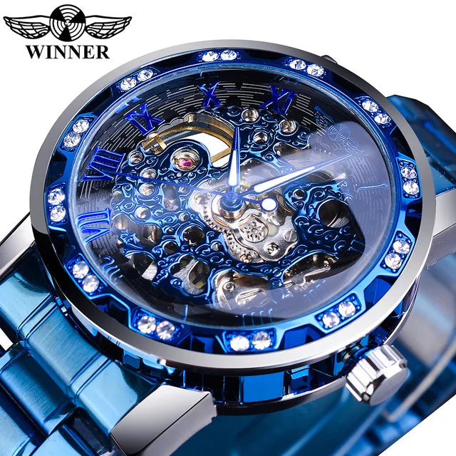 Fashion Winner Hot Top Brand Luxury Men Transparent Diamond Luminou Smovement Male Mechanical Skeleton Royal Design Wrist Watch