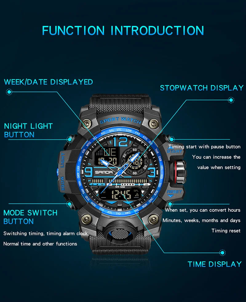 SANDA 3133 2022 G Style New Men's Watches 50M Waterproof Shock Sports Military Quartz Watch For Male Digital Wristwatch Clock