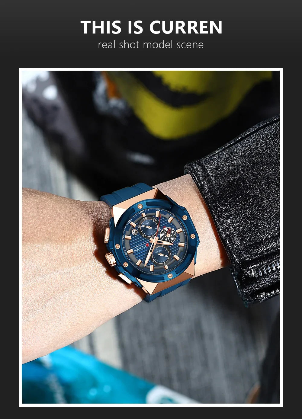 CURREN Fashionable Sports Multifunctional Chronograph Quartz Watch with Silicone Strap Creative Design Dial Luminous Hands
