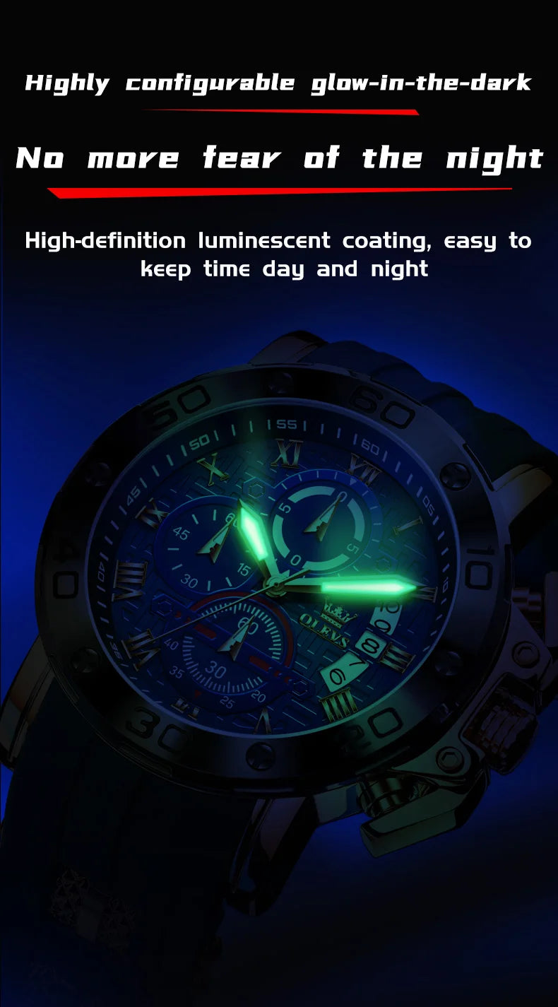 OLEVS 9986 Men Watch Silicone Strap Sports Multi functional Waterproof Luminous Timing Code Watch Luxury Brand Men Quartz Watch