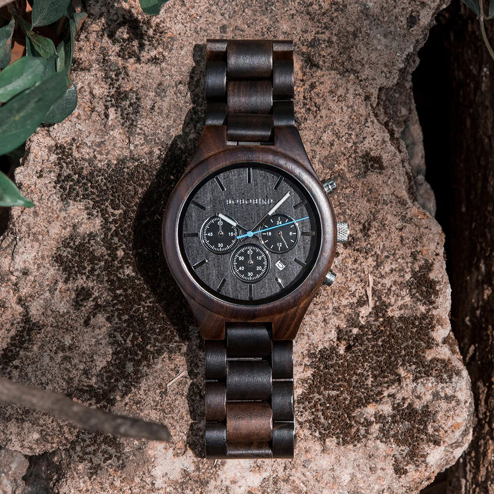 BOBO BIRD Men's Watch 3 Sub Dials Wooden Wrist Watch for Men Casual Quartz Watches Customized Dropshipping