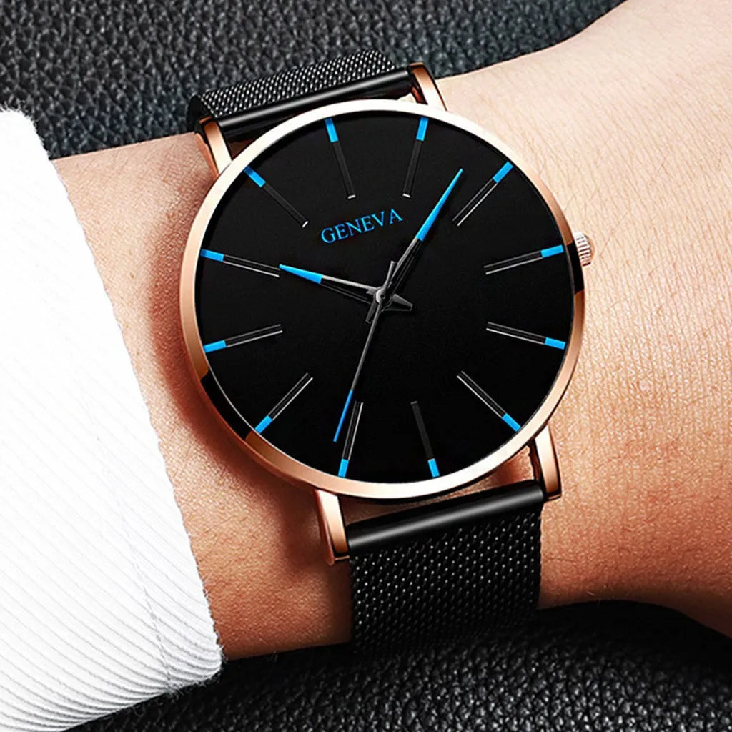 Minimalist Mens Fashion Ultra Thin Watches Simple Men Business Stainless Steel Mesh Belt Quartz Wrist Watch Relogio Masculino
