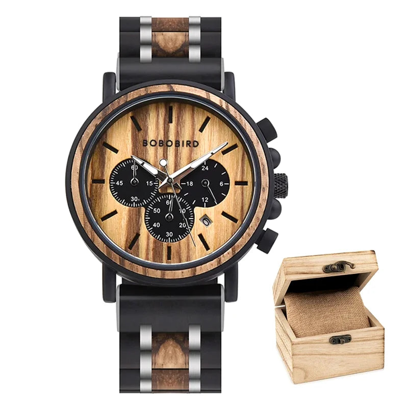 BOBO BIRD Men's Watch 3 Sub Dials Wooden Wrist Watch for Men Casual Quartz Watches Customized Dropshipping