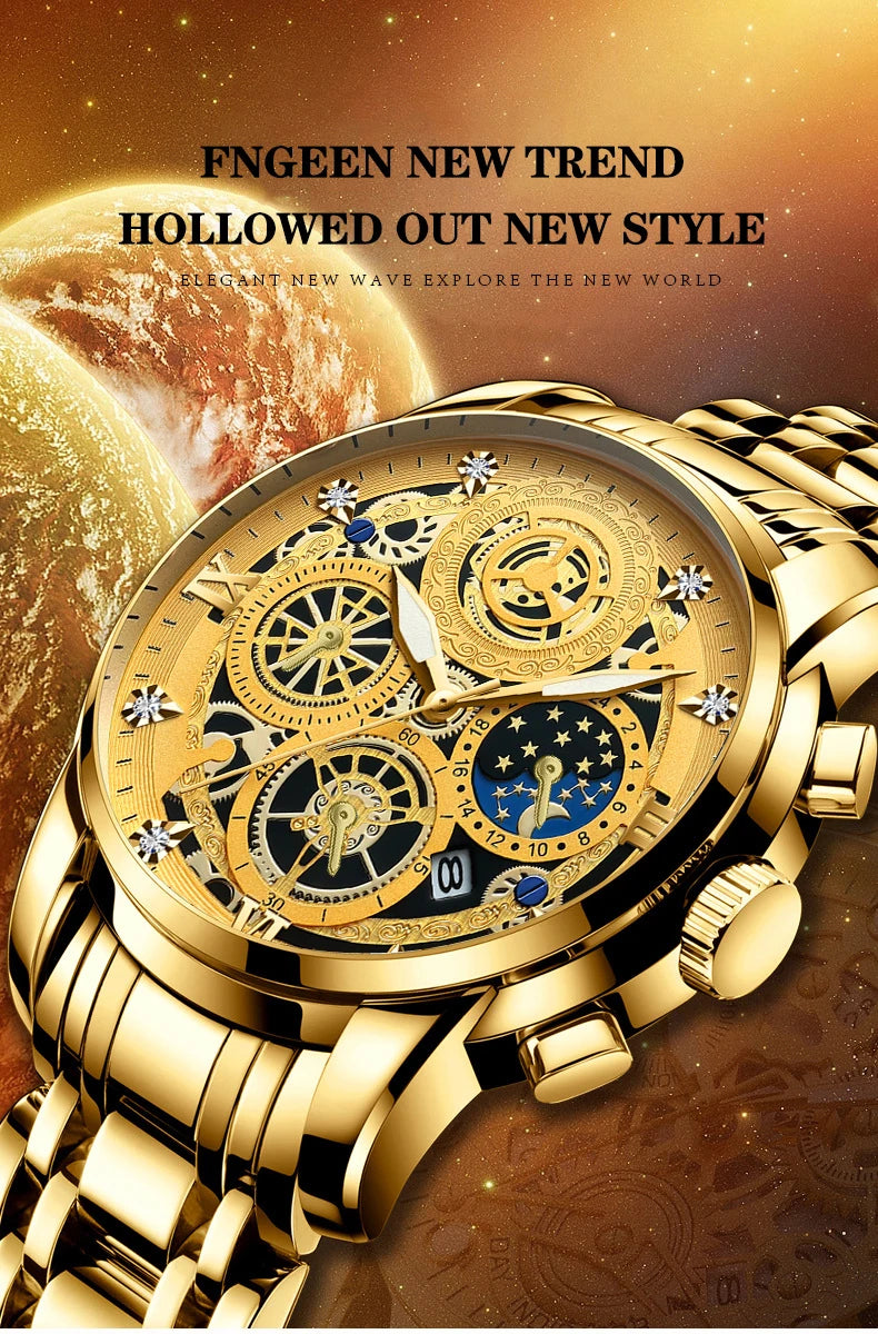 BINBOND B4010 Fashion Casual Quartz Men Watch Luxury Stainless Steel Strap Dial 30M Waterproof Luminous Business Men Wristwatch