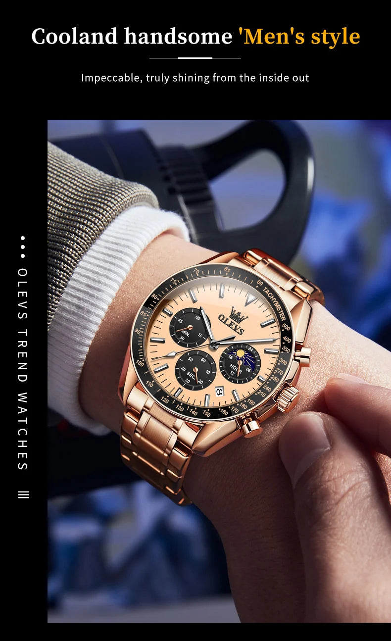 OLEVS 3618 Mens Watch Original Brand Waterproof Luminous Quartz Wristwatch Watch For Man Multifunctional Chronograph With Box