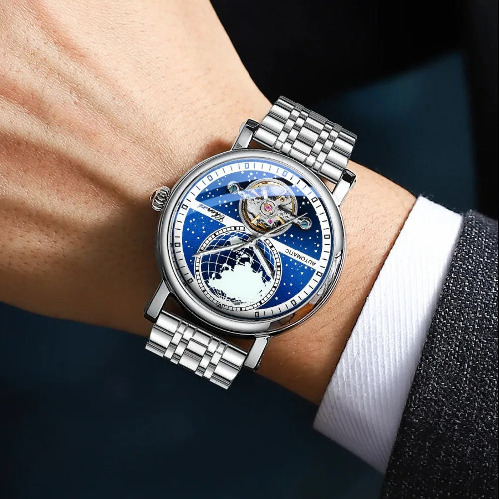 CHENXI Tourbillon Mens Watch Automatic Mechanical 8871 Classic Map Dial Waterproof Luminous Leather Watches for Men Reloj Hombre